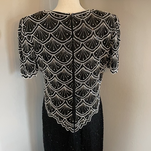 Laurence Kazar sequin pearl dress 100% silk maxi - Picture 7 of 12